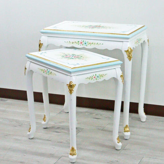 ロココ ネストテーブル 2台セット サイドテーブル 猫脚 白家具