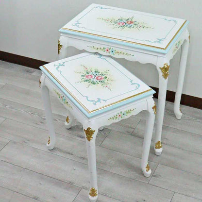 ロココ ネストテーブル 2台セット サイドテーブル 猫脚 白家具