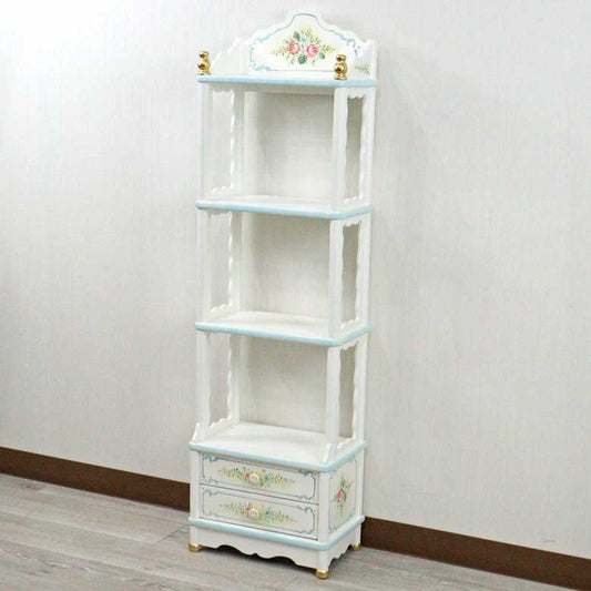 ロココ シェルフ 花柄 ラック 引出付き ミニキャビネット 白家具