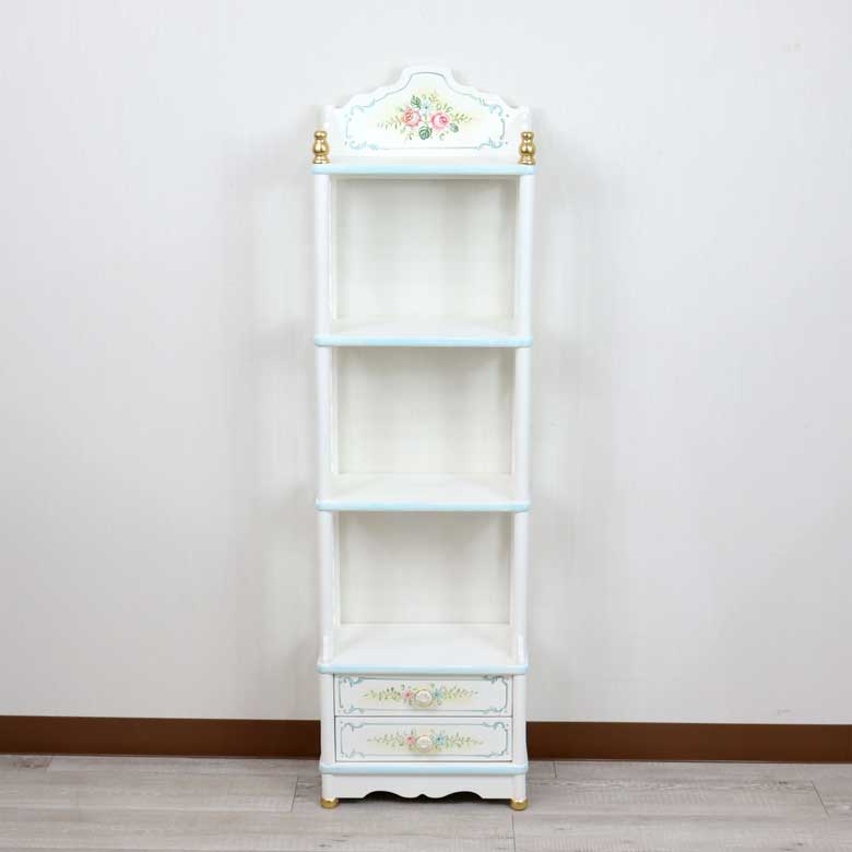 ロココ シェルフ 花柄 ラック 引出付き ミニキャビネット 白家具