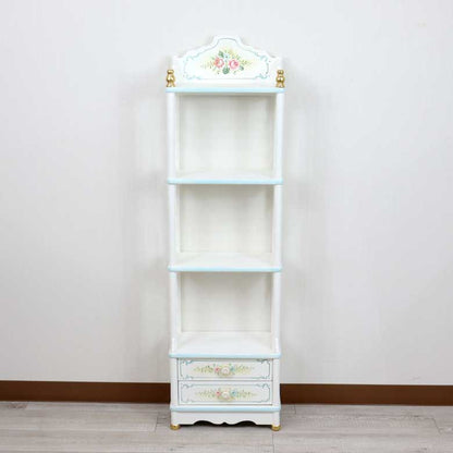 ロココ シェルフ 花柄 ラック 引出付き ミニキャビネット 白家具