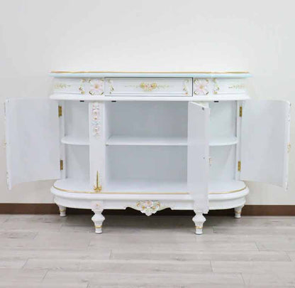 ロココ サイドボード 120cm 3ドア ローキャビネット 白家具