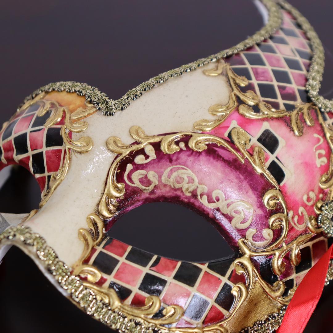 ベネチアンマスク カーニバルマスク 仮面 ハーフ チーニョ レッド イタリア製 ゴージャス ヴェネチアン マスケラ