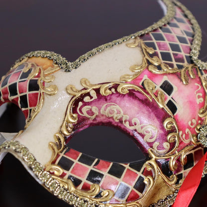 ベネチアンマスク カーニバルマスク 仮面 ハーフ チーニョ レッド イタリア製 ゴージャス ヴェネチアン マスケラ
