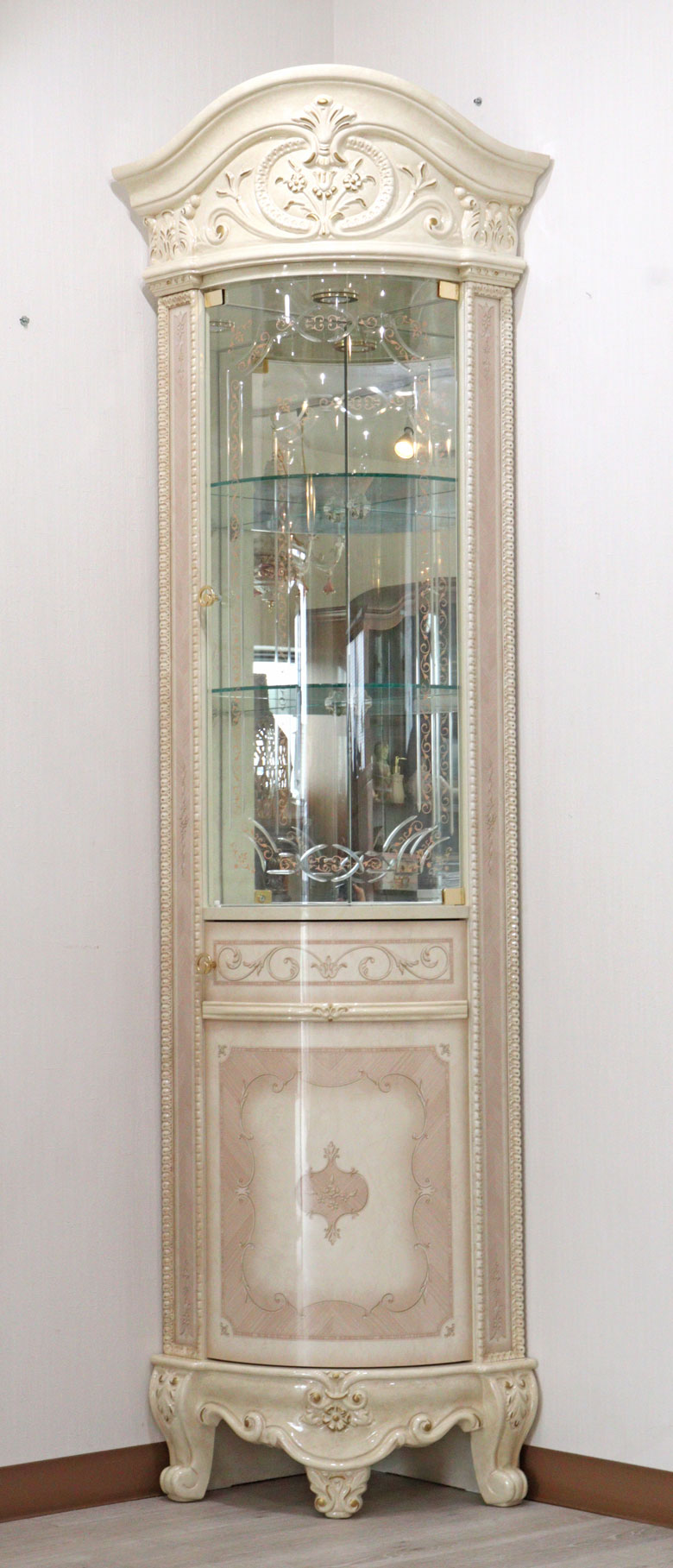 サルタレッリ ヴェルサイユ コーナーキャビネット アイボリー ショーケース