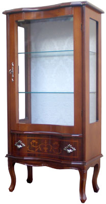 イタリア ガラスキャビネット 木製 象嵌 120cm 猫脚 560/120
