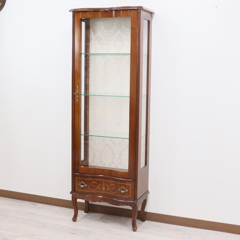 イタリア キャビネット 木製 170cm キュリオケース 象嵌 猫脚 560/170