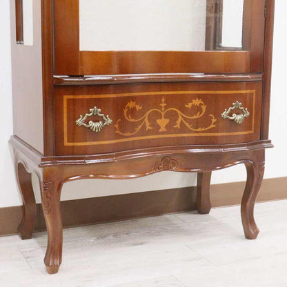 イタリア ガラスキャビネット 木製 象嵌 120cm 猫脚 560/120