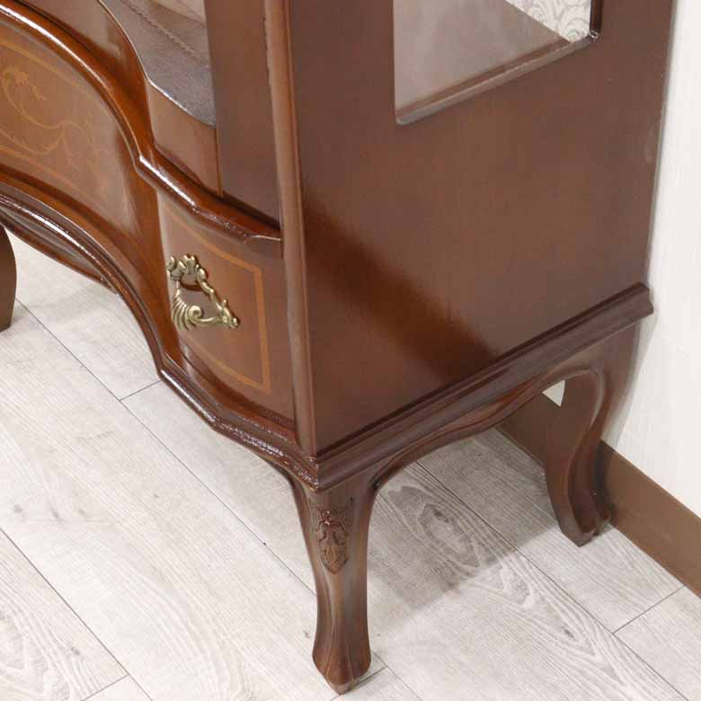 イタリア ガラスキャビネット 木製 象嵌 120cm 猫脚 560/120