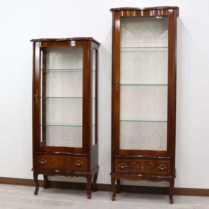 イタリア キャビネット 木製 170cm キュリオケース 象嵌 猫脚 560/170