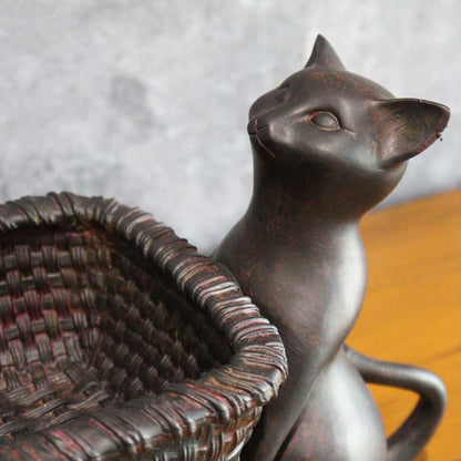 樹脂製 猫の置物 バスケット双猫 小物入れ