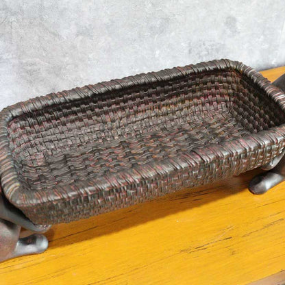 樹脂製 猫の置物 バスケット双猫 小物入れ