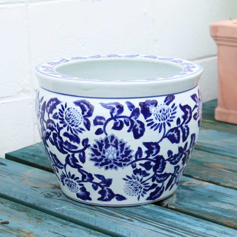 水鉢 大型 洋蓮 青 大 10号 火鉢 鉢カバー プランターカバー ロータス