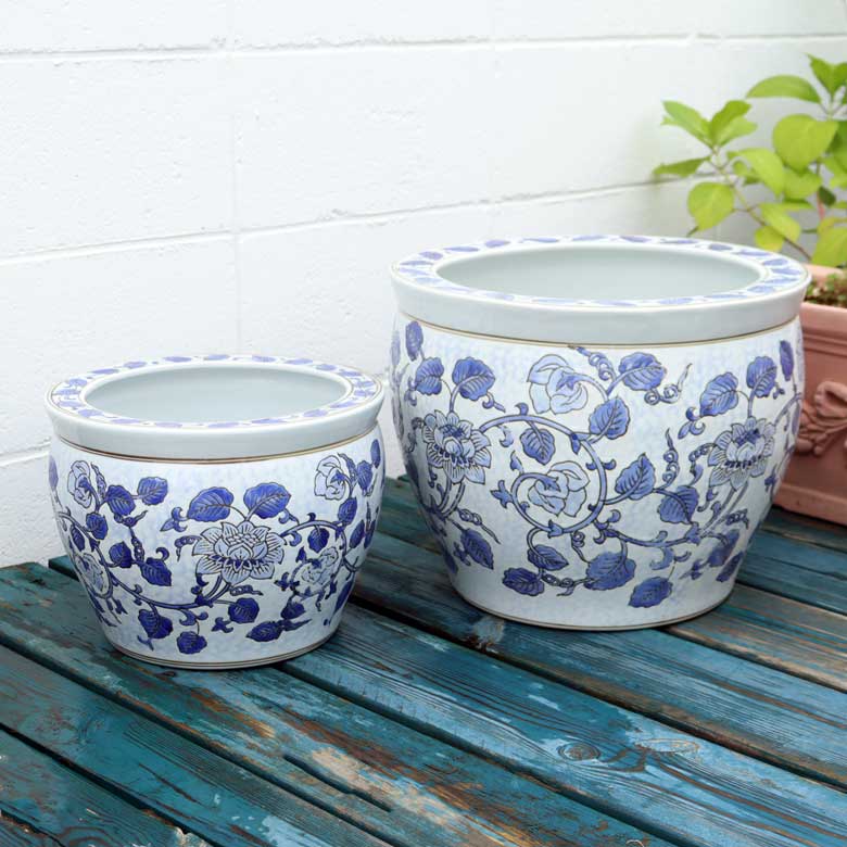 水鉢 大型 藍花 大 10号 火鉢 鉢カバー プランターカバー