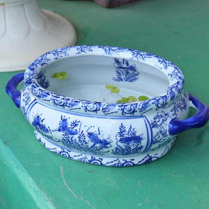 水鉢 小さめ 金魚柄 底穴なし 火鉢 鉢カバー プランターカバー 染め付け魚缶