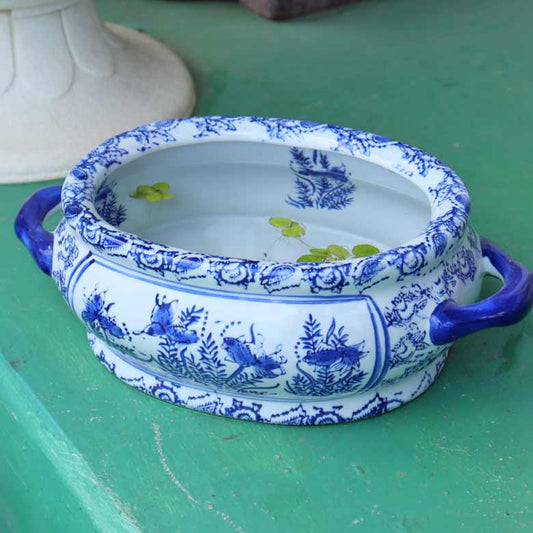 水鉢 小さめ 金魚柄 底穴なし 火鉢 鉢カバー プランターカバー 染め付け魚缶