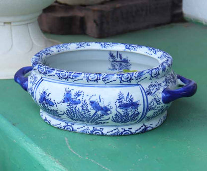 水鉢 小さめ 金魚柄 底穴なし 火鉢 鉢カバー プランターカバー 染め付け魚缶