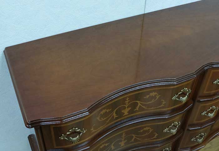 チェスト 木製 6段 完成品 茶 112cm 象嵌 猫脚 535