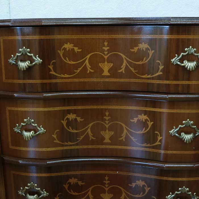 チェスト 木製 6段 完成品 茶 112cm 象嵌 猫脚 535