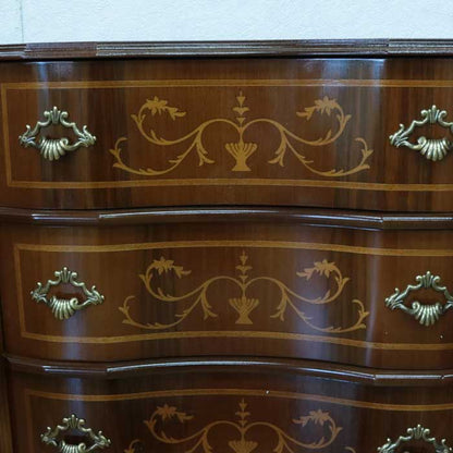 チェスト 木製 6段 完成品 茶 112cm 象嵌 猫脚 535