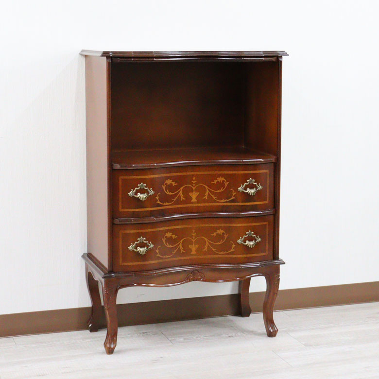 イタリア オープンチェスト 茶 58cm 象嵌 猫脚 044VP