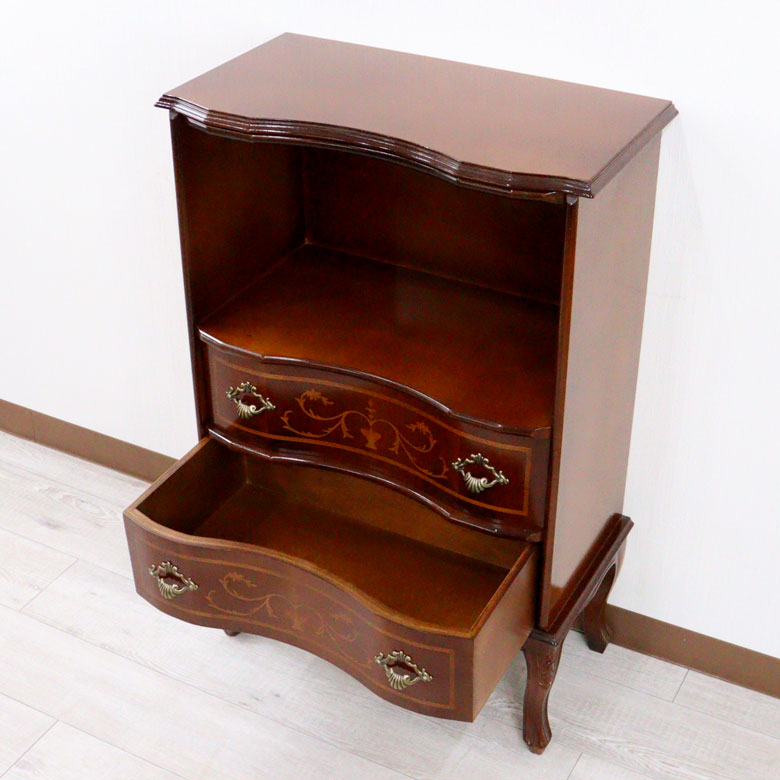 イタリア オープンチェスト 茶 58cm 象嵌 猫脚 044VP