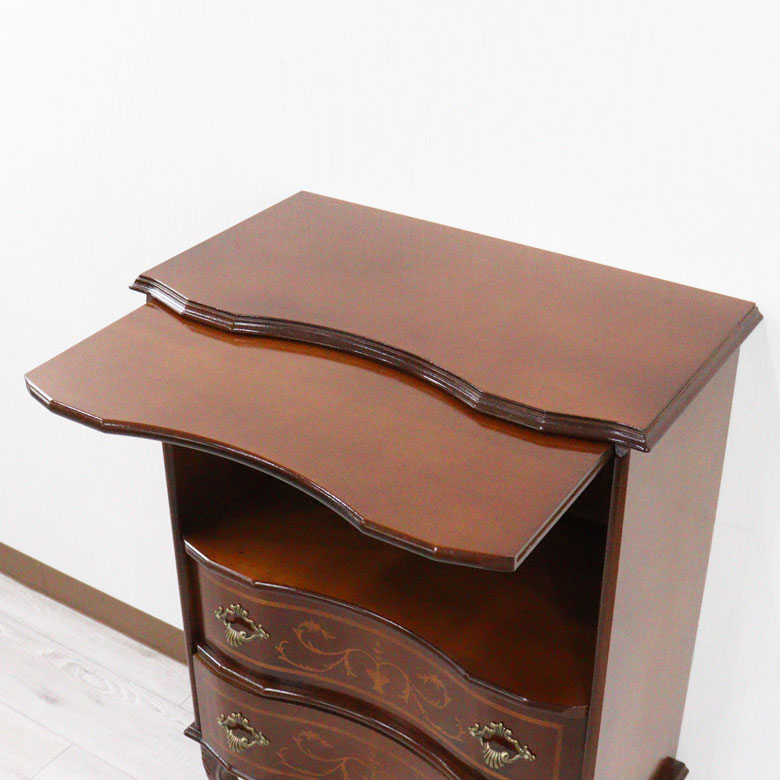 イタリア オープンチェスト 茶 58cm 象嵌 猫脚 044VP