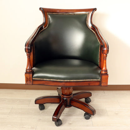 プレジデントチェア マホガニー 本皮シート 椅子 キャスター付き