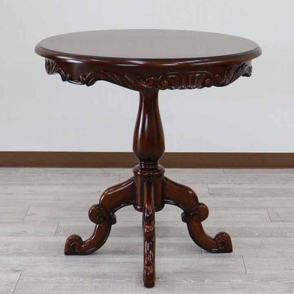 テーブル3点セット 70cm マホガニー 木製 円形 ラウンドテーブル 合皮チェア