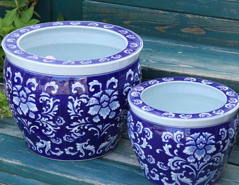 水鉢 大型 ひまわり 青 大 10号 火鉢 鉢カバー プランターカバー 向日葵