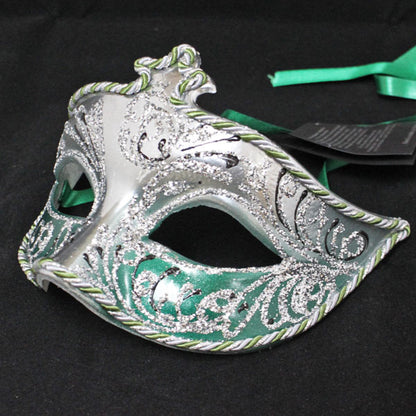 ベネチアンマスク カーニバルマスク 仮面 ハーフ シルバー グリーン イタリア製 ゴージャス ヴェネチアンカーニバルマスク マスケラ