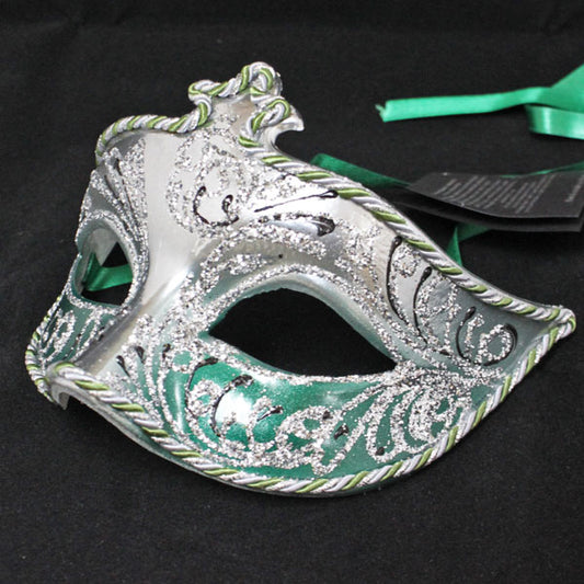 ベネチアンマスク カーニバルマスク 仮面 ハーフ シルバー グリーン イタリア製 ゴージャス ヴェネチアンカーニバルマスク マスケラ