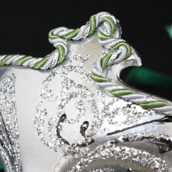 ベネチアンマスク カーニバルマスク 仮面 ハーフ シルバー グリーン イタリア製 ゴージャス ヴェネチアンカーニバルマスク マスケラ