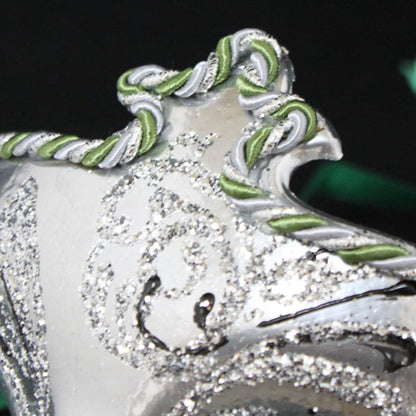 ベネチアンマスク カーニバルマスク 仮面 ハーフ シルバー グリーン イタリア製 ゴージャス ヴェネチアンカーニバルマスク マスケラ