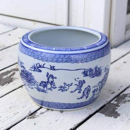 水鉢 鳥獣戯画 7号 ミニ火鉢 鉢カバー プランターカバー メダカ鉢