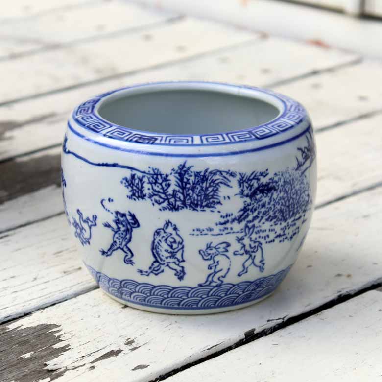 水鉢 鳥獣戯画 5号 ミニ火鉢 鉢カバー プランターカバー メダカ鉢