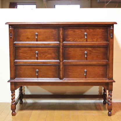 チェスト 102cm 6引き出し オーク 完成品 木製 レトロ