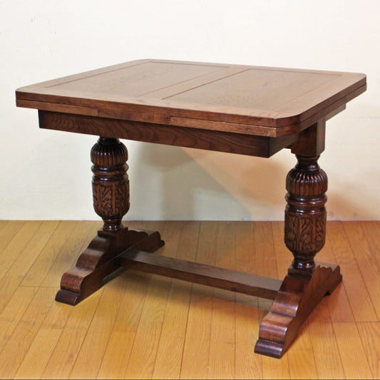 ダイニングテーブル 伸長式 90-150cm 木製 伸長式 4人用 茶 レトロ ドローリーフテーブル