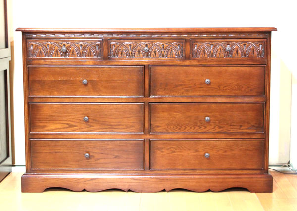 ビッグチェスト 135cm オーク 完成品 木製 レトロ