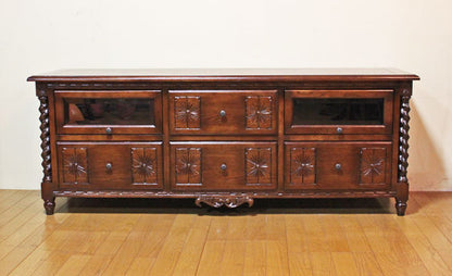 テレビボード 159cm ローキャビネット オーク 完成品 木製 レトロ