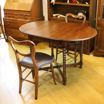 ダイニングテーブル 伸長式 70-120cm 木製 伸長式 4人用 茶 レトロ ドローリーフテーブル