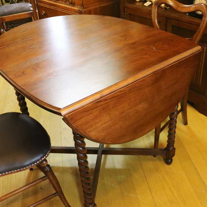 ダイニングテーブル 伸長式 70-120cm 木製 伸長式 4人用 茶 レトロ ドローリーフテーブル