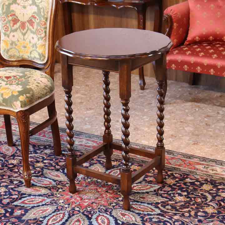 ツイストレッグテーブル 53cm 木製 ラウンドテーブル オーク 完成品 レトロ