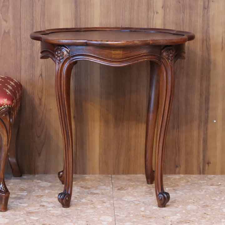 トレーテーブル 53cm 木製 ラウンドテーブル オーク 完成品 レトロ