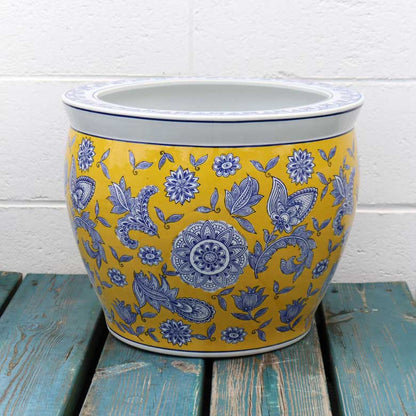 水鉢 大型 陶器 13号 黄色 火鉢 鉢カバー プランターカバー プランター メダカ鉢