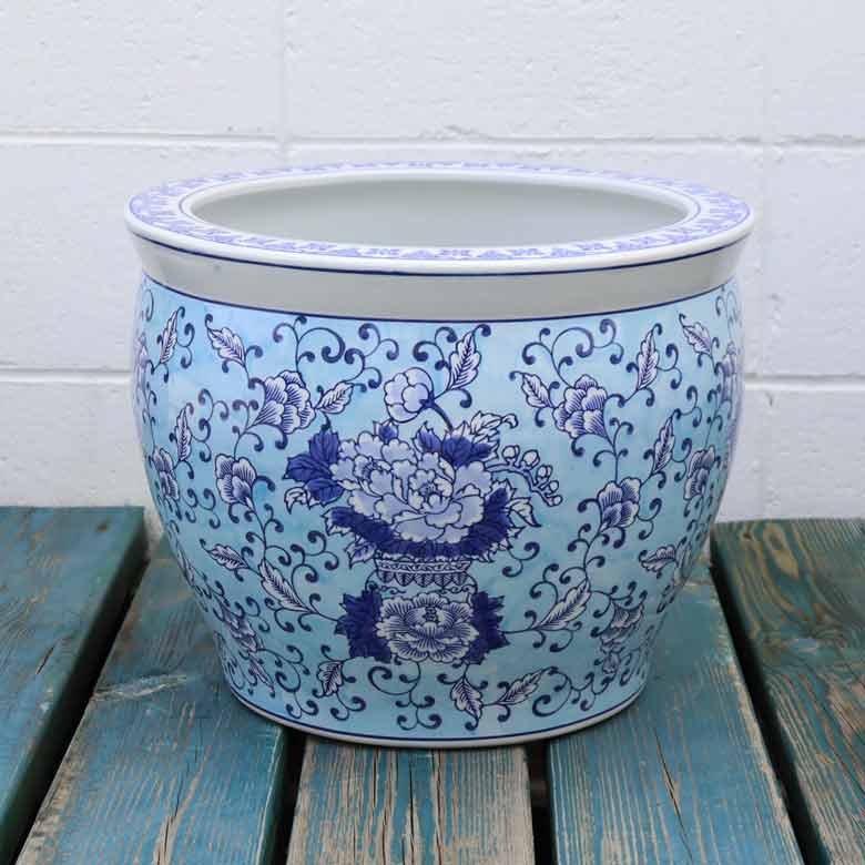 水鉢 大型 陶器 13号 水色 ボタン 火鉢 鉢カバー プランターカバー プランター メダカ鉢