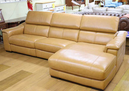 ガレージセール シェーズロングソファ リクライニングソファ カウチ付き 総革 本革 マスタード