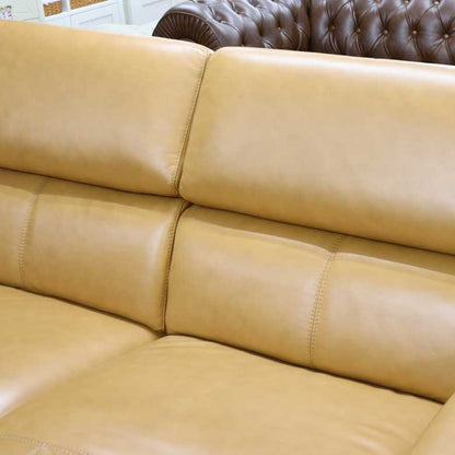 ガレージセール シェーズロングソファ リクライニングソファ カウチ付き 総革 本革 マスタード