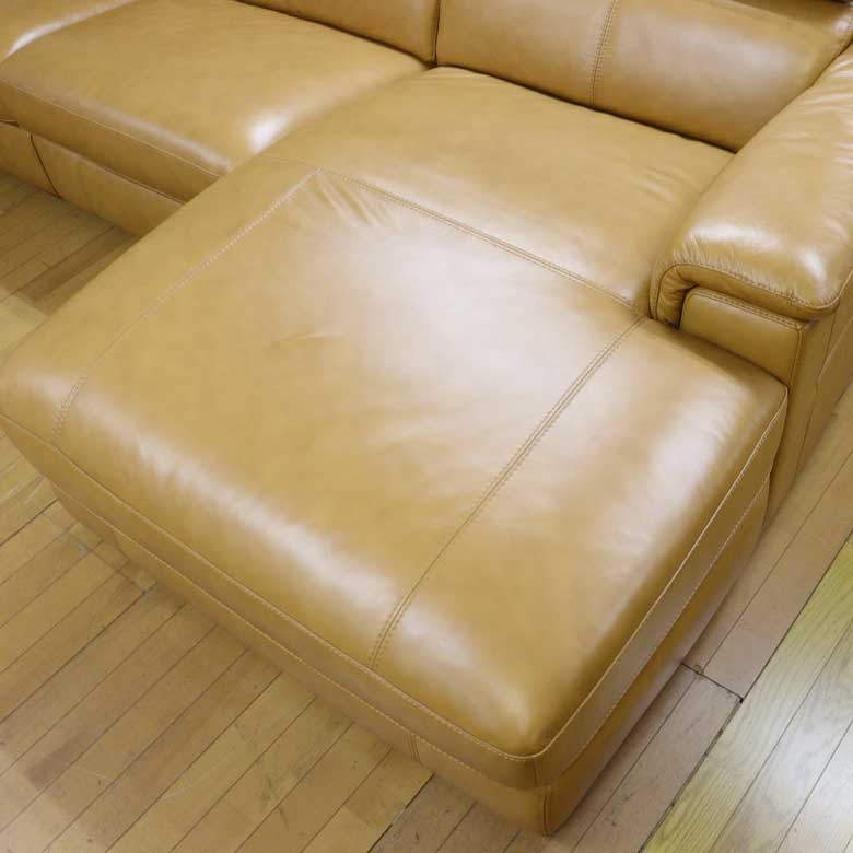 ガレージセール シェーズロングソファ リクライニングソファ カウチ付き 総革 本革 マスタード