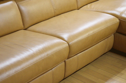 ガレージセール シェーズロングソファ リクライニングソファ カウチ付き 総革 本革 マスタード